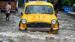 Vast areas of Kolkata waterlogged after an hour of rain.