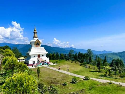 Gumbadara Monastery , a white Buddhist monastery surrounded by pine forests near Lava in Kalimpong.