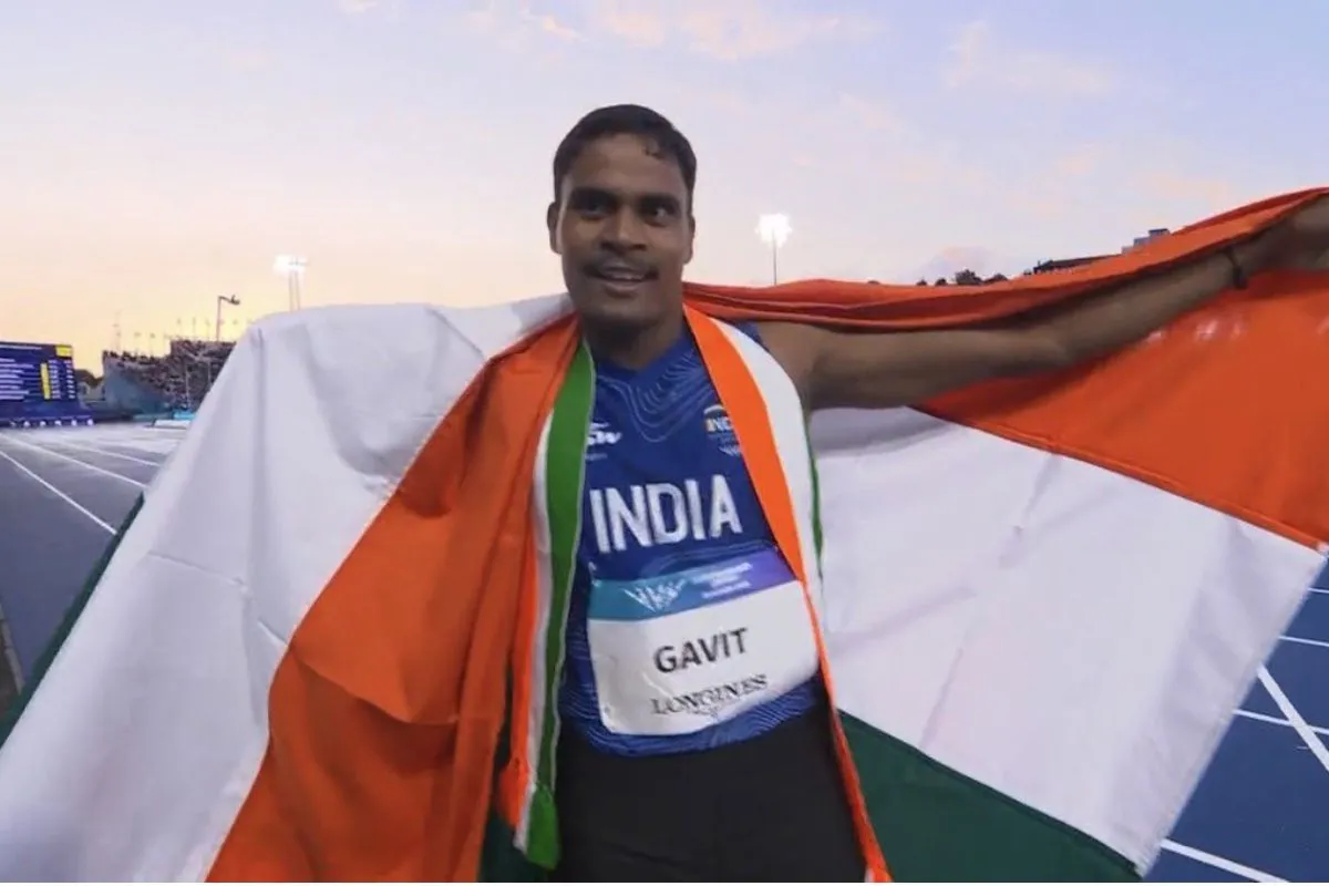 Dilip Mahadu Gavit celebrates after winning gold at the 2026 Commonwealth Games.post