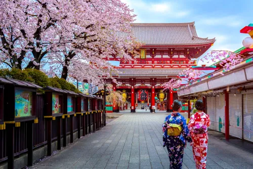 Tourists exploring Japan during a guided holiday
